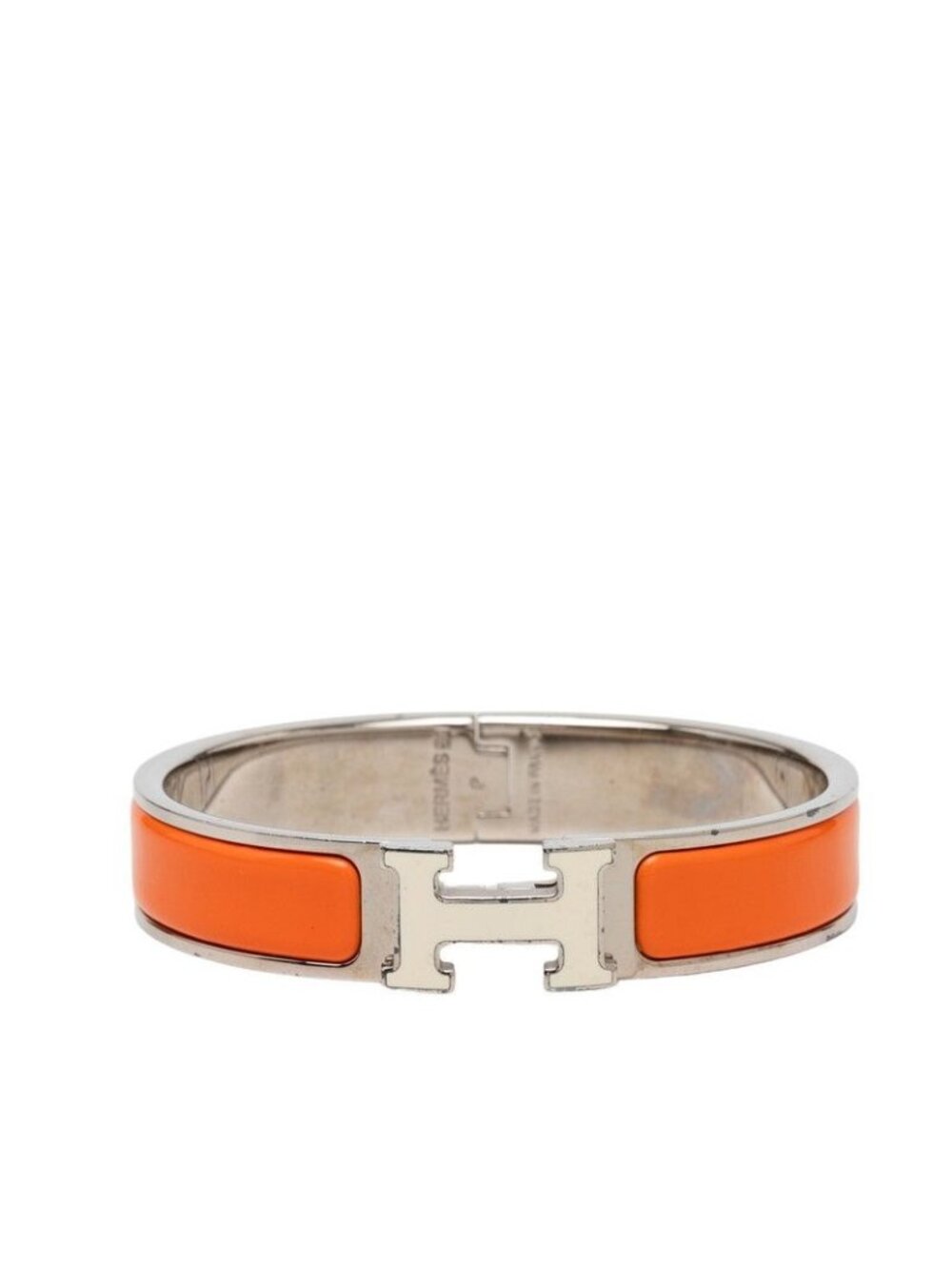Hermes Click PM Bracelet Bangle Silver Orange Ivory Metal